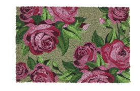 Rózsa mintás kókuszrost lábtörlő, zöld, 60 x 40 cm